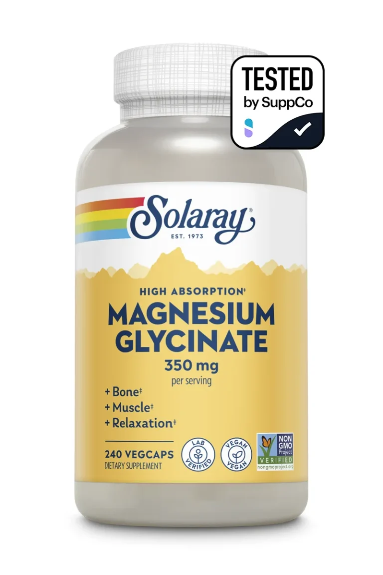 Solaray Magnesium Glycinate 350 mg, 240 count, the cheapest per 100 mg of the brands compared