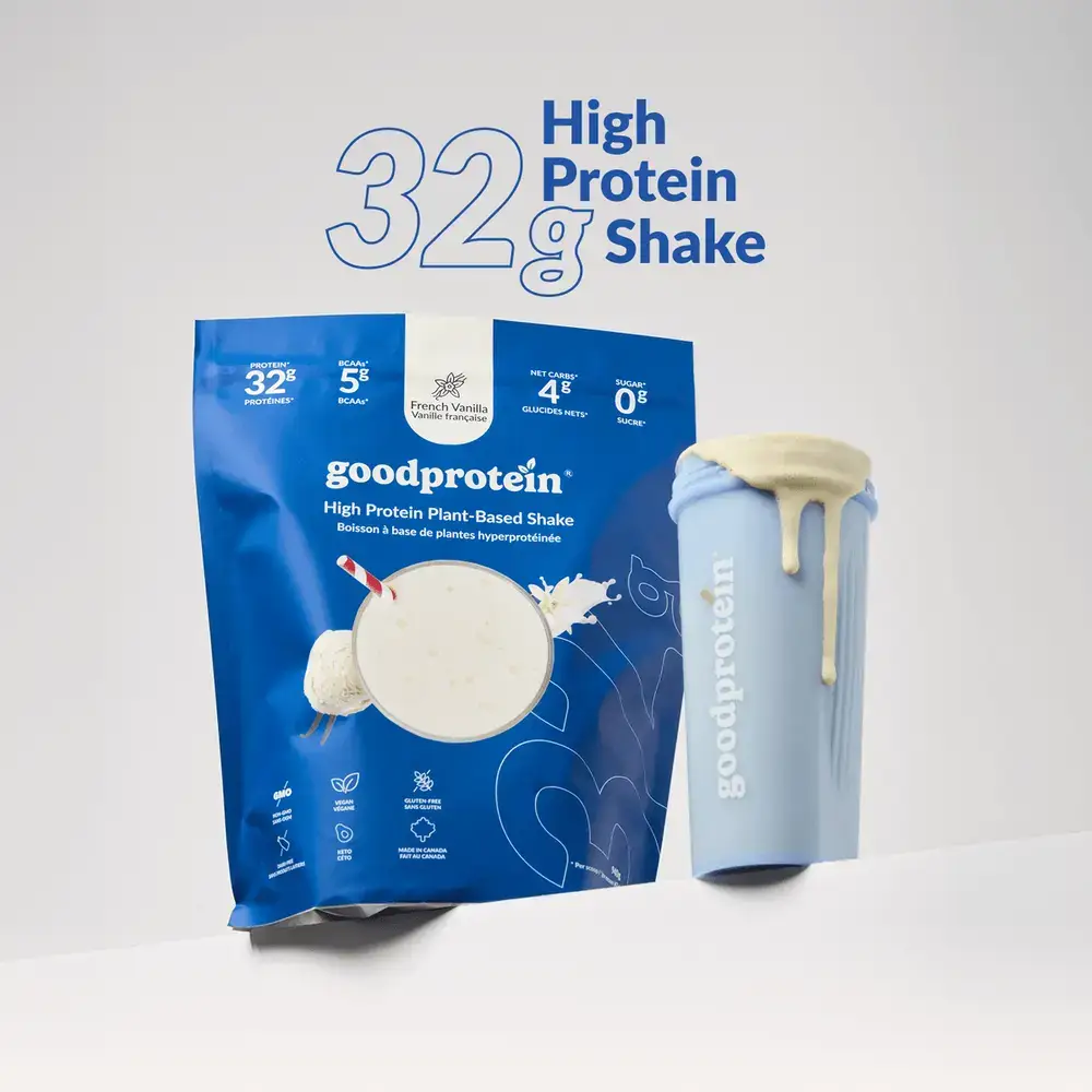 Good Protein 32 g High Protein Shake pouch and shaker