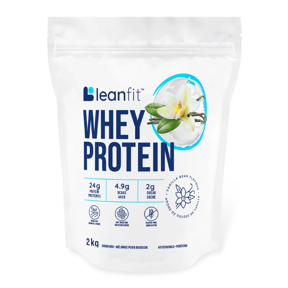 LEANFIT Whey Protein Vanilla 2 kg tub, the size that costs $23 less at Costco than direct from the brand
