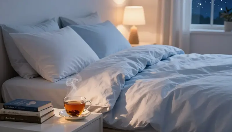 A dark, quiet bedroom at dusk, illustrating what magnesium glycinate can and cannot do for sleep