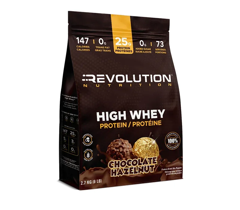 Revolution Nutrition comparison table showing protein per serving and serving size across its six protein powders