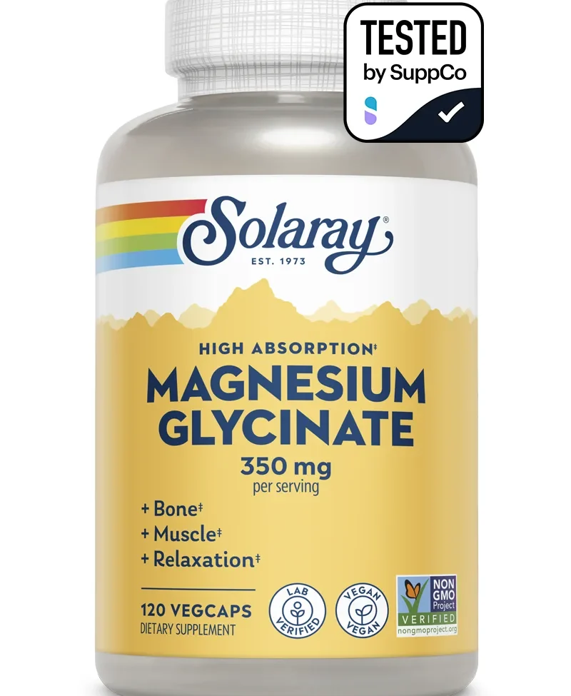 Bottle of Solaray Magnesium Glycinate 350 mg, 120 vegetarian capsules